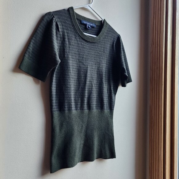 French Connection Green/Blue Cropped Striped Short Sleeve Sweater Size Medium - Picture 3 of 14